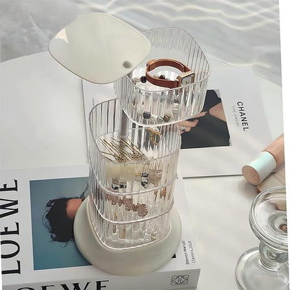 Hair Accessory Organizer, 4-Layer Rotating Clear Hair Tie Organizer for Hair Clips, Headbands, Hair Ties, Earring, Necklace, Ring, Jewelry Boxes & Organizers for Girls & Women (4-Layer，White)
