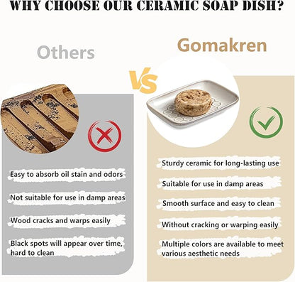 Gomakren Soap Dish for Shower, Ceramic Bar Soap Holder with Honeycomb Design, Soap Saver Tray for Bathroom Kitchen Sink, Sponge & Organizer Tray, Upscale Look, 5.5 Inch, Beige