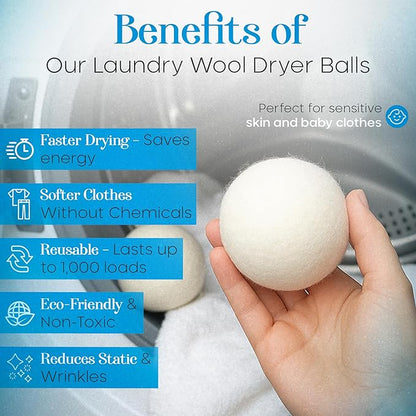Laundry Detergent Container Set (4 Jars) with Bamboo Lids | Storage Jars Organizers for Pods, Powder, Beads & Liquid Soap Includes 2 Wool Dryer Balls | Laundry Room Organization Essentials