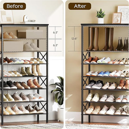 YATINEY 8 Tier Shoe Rack, Large Capacity Shoe Storage Organizer Holds 32 Pairs, Sturdy and Stable, for Entryway, Hallway, Closet, Dorm Room, Black SS08BB