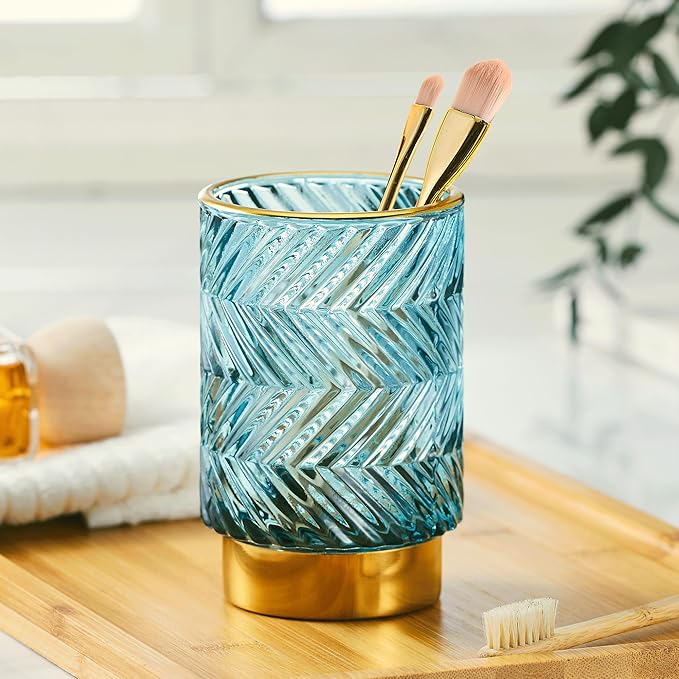 Makeup Brush Holder Organizer,Toothbrush Holders,Desk Pen Pencil Holder,Multifunctional Vintage Glass Brush Cup（A40-3-US）
