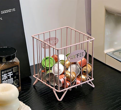 Coffee Pod Holders for Counter, K-Cup Holder, Metal Coffee Pod Basket, Espresso Pods Organizer, Coffee Station Accessories (Pink)