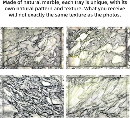 Marble Bathroom Vanity Tray, Natural Luxury Vanity Home Kitchen Bathroom Table Tray, Stone Decorative Countertop Dresser Trays for Key Coffee Perfume Jewelry Makeup (Green Emerald, 12"x 8" x1.2")