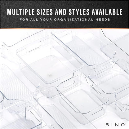 BINO Plastic Storage Containers, Small - 4 Pack THE LUCID COLLECTION, Multi-Use Organizer Bins Built-In Handles BPA-Free Clear, Fridge, Pantry & Home Organization