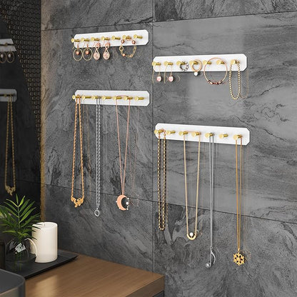 NiHome 4-Pack Wall Mount Acrylic Jewelry Storage for Necklaces, Bracelets, Earrings, Accessories, Easy Installation for Vanity, Bathroom, Kitchen (White)