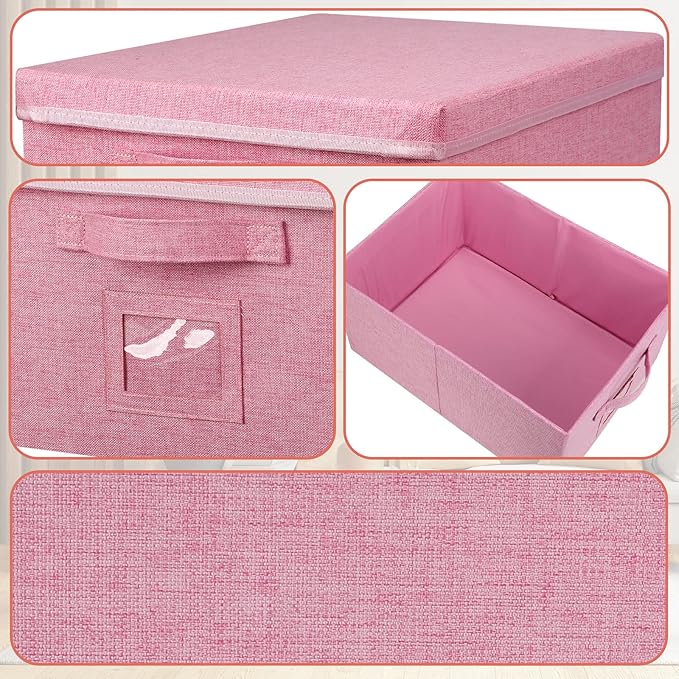 Graciadeco 22.8qt Closet Storage Boxes with Lids Pink Folding Keepsake Storage Bins Stackable Flat Lidded Carboard Storage Contaner for Clothes Barbie Shoes, 2 Pack