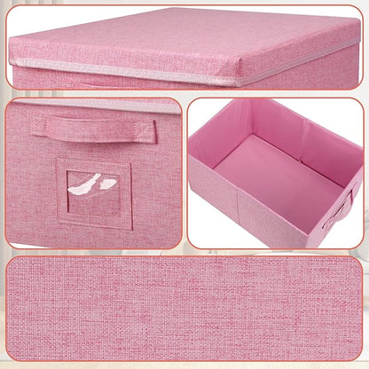 Graciadeco 22.8qt Closet Storage Boxes with Lids Pink Folding Keepsake Storage Bins Stackable Flat Lidded Carboard Storage Contaner for Clothes Barbie Shoes, 2 Pack