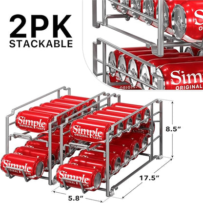 Simple Houseware Stackable Beverage Soda Can Dispenser Organizer Rack, Silver, 2 Pack