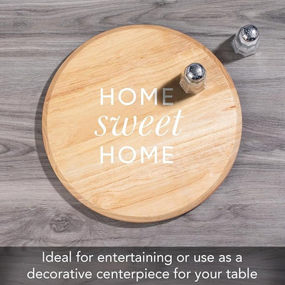 CounterArt Decorative Round Natural Wood Lazy Susan Turntable 14" Diameter Condiment Caddy, Cheese Server, Cake Plate, Spice Organization (Home Sweet Home)