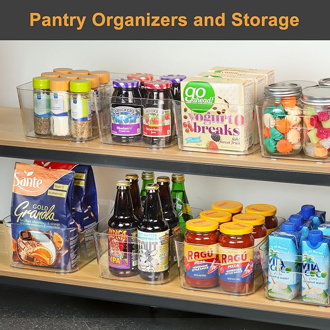 Heyuzb 12 Pack Plastic Storage Bins, Clear Pantry Organizers and Storage, Multi-Use Organizer Bins for Kitchen, Office, Fridge, Cabinet and Shelf Organization