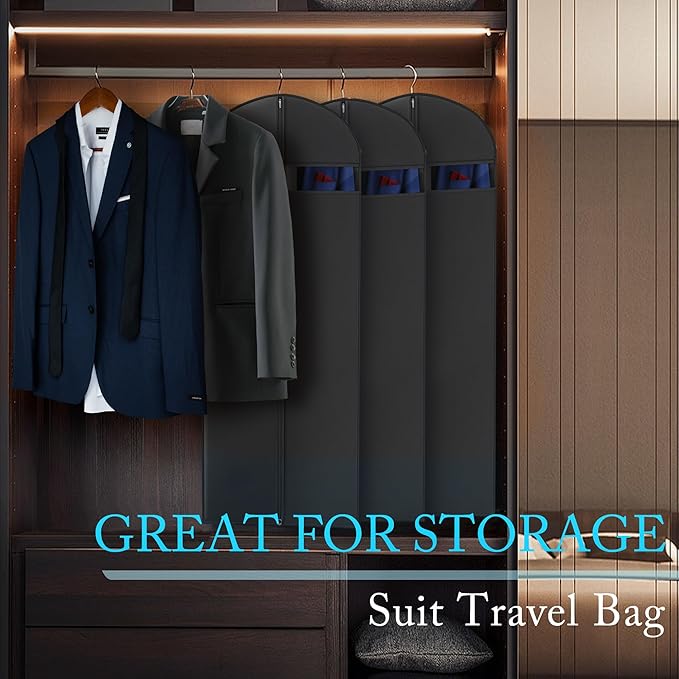 Hleelomi 5 Pack 60-inch Suit Bag Garment Bag for Travel and Storage, Garment Bags for Hanging Clothes with Zipper and Visible Transparent Window, Black