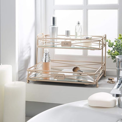 Home Details Mirrored, Perfect for Perfumes, Jewelry, Makeup, Cosmetic Organizer, Stylish Decor in Rose Gold 2 Tier Vanity Tower
