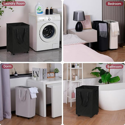 efluky Slim Laundry Hamper with Wheels, Rolling Laundry Basket for Clothes, Small Laundry Basket for Bedroom, Dorm and Laundry Room, 90L (19.8 Gallons) Black