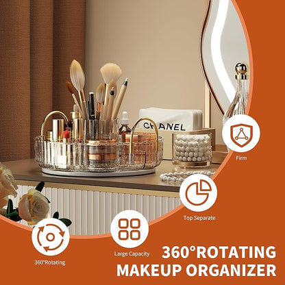 YCIA&DONE Rotating Makeup Organizer for Vanity, Large Capacity Make Up Storage Skin care Shelf Perfume Holders Cosmetic Dresser Organizer Countertop Spinning 360 (White Clear, 1Tier)