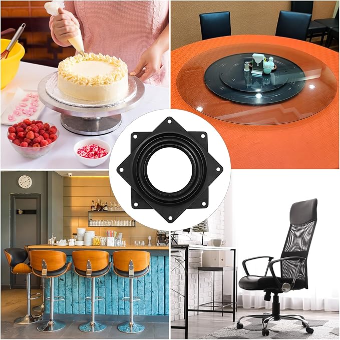uxcell Lazy Susan Hardware, 2Pcs 4 Inch - Iron Square Ball Bearing Rotating Swivel Plate, Lazy Susan Turntable for DVD Tower, Bookshelf (Black)