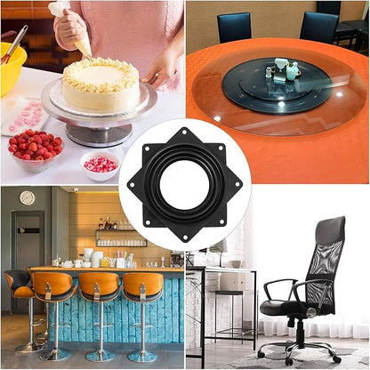 uxcell Lazy Susan Hardware, 2Pcs 4 Inch - Iron Square Ball Bearing Rotating Swivel Plate, Lazy Susan Turntable for DVD Tower, Bookshelf (Black)