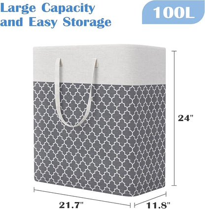 BlissTotes 3-Pack Laundry Basket, Freestanding＆Waterproof Laundry Hamper, Collapsible Tall Clothes Hamper with Easy Carry Handles for Clothes, Towels in the Family and Dorm,Clover Grey,100L