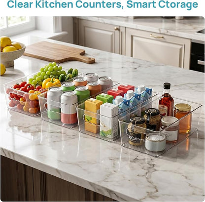 Vtopmart 8pcs Clear Organizers and Storage Bins, Plastic Storage Containers with Handles for Fridge, Freezer, Pantry, Cabinet, Kitchen Organization