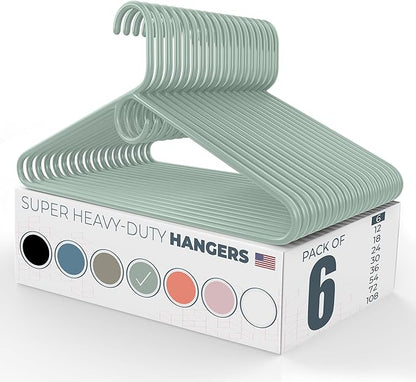 Super Heavy Duty Clothes Hangers 6 Pack – Made in the USA - 10lb Capacity, Thick Plastic Hangers for Pants, Coats, Jackets, Jeans and Adult Clothing – Mint