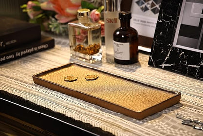 Vanity Tray, Ceramic Decorative Tray, Rectangular, Brown, 12"4.7", Rustic Finish, Raised Edges, Perfect for Perfume, Jewelry, Bath Accessories, Cosmetics, Toiletries