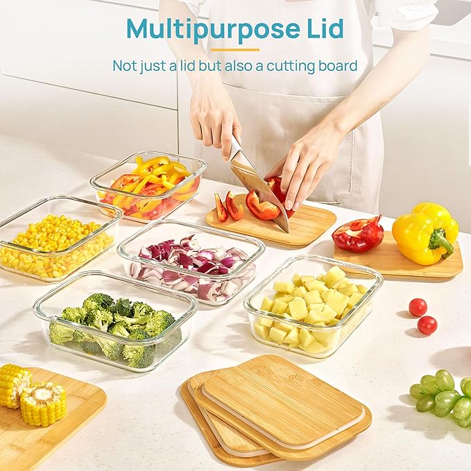 Vtopmart 5 Pack 35oz Glass Containers with Bamboo Lids, Meal Prep Food Storage Containers, BPA Free, Microwave & Dishwasher Safe