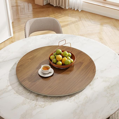 31.5" Sintered Stone Lazy Susan for Table Top- Extra Large Round Lazy Susan Organizer - Kitchen Revolution for Countertop(Walnut-Colored Wood Grain)