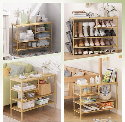 Bamboo Shoe Rack, 4 Tiers Shoe Organizer for Closet, Shoes Storage for 20-24 Pairs, Freestanding Shoe Shelf with Removable Pocket for Entryway Bedroom Front Door Dorm