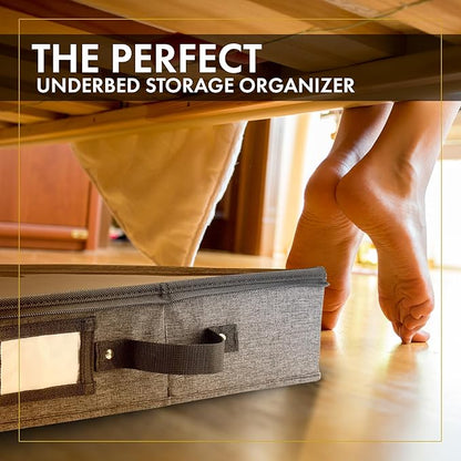 HOMELUX THEORY 2pc Low Profile Under Bed Storage Containers, Thin Under Couch Storage Organizer with Bins & Lids, Underbed Storage Box Ideal for Seasonal Clothes, Blankets, Fabric & Shoes (Dark Gray)