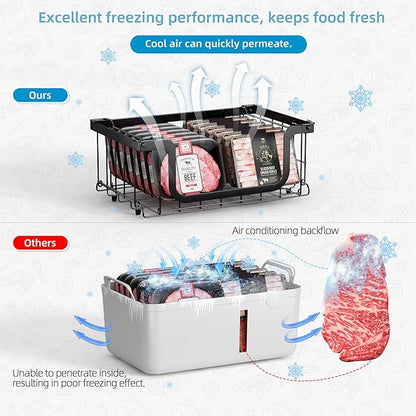 Deep freezer organizer bins-Fit 10 to 20 Cu.FT，4Pcs stackable wire baskets for freezer，Vegetable Fruit Basket，kitchen countertop organizer，U-shaped front opening，Black,15.94"L ×13"W ×8"H