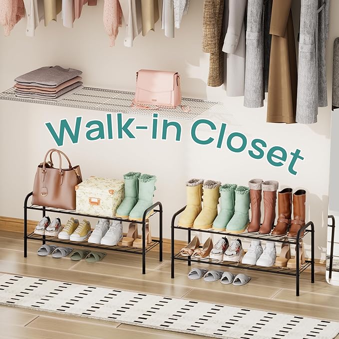 viewcare Shoe Rack for Closet, 2-Tier Long Shoe Rack for Entryway & Garage, Sturdy Metal Construction, Shoe Organizer Holds 6-10 Pairs