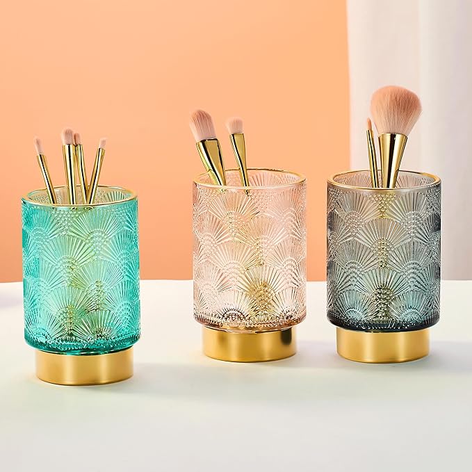 Makeup Brush Holder Organizer,Toothbrush Holders,Desk Pen Pencil Holder,Multifunctional Vintage Glass Brush Cup（A41-6-US）