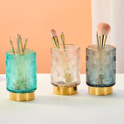 Makeup Brush Holder Organizer,Toothbrush Holders,Desk Pen Pencil Holder,Multifunctional Vintage Glass Brush Cup（A41-6-US）