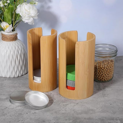 DIVINA VITAE 2 Pcs Mason Jar Lid Organizer (Wide Mouth & Regular Mouth) Bamboo Mason Jar Lid Storage Canning Vertical Storage Holder for Home Kitchen Organization & Tumbler Lids