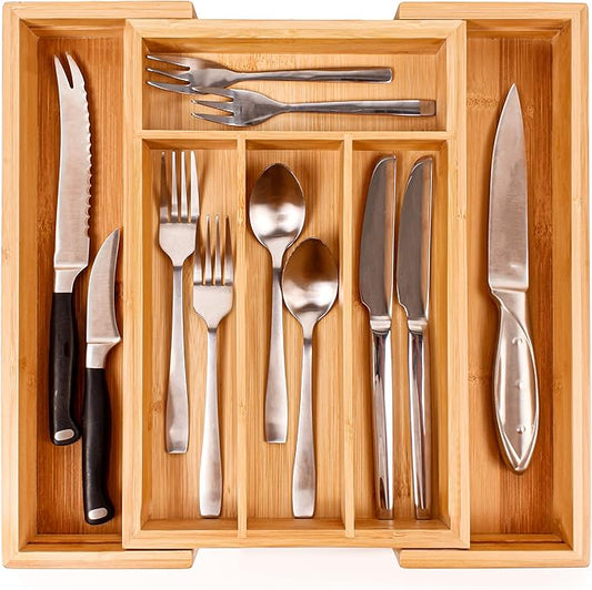 BergHOFF Bamboo 6-Slot Expanding Flatware Organizer Expandable Fits Most Kitchen Drawers