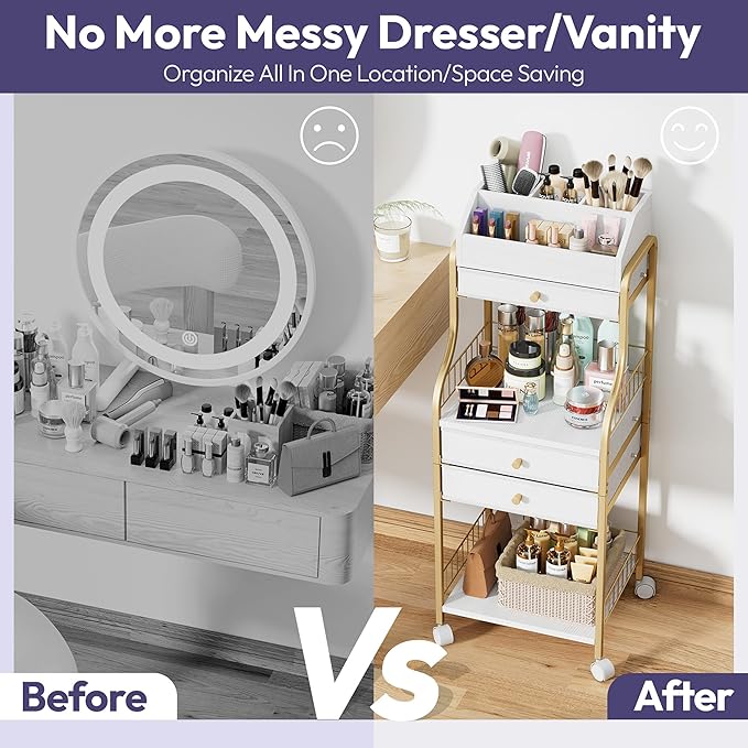 SWTYMIKI Rolling Makeup Organizer Cart - Floor Skincare Storage with Non-woven Drawers, Vanity Organizer Cosmetic Display Cases with Wheels, Cabinet for Skin Care Perfume Nail Polish Brush Hair Tool