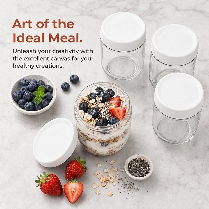 EONJOE 6-Pack 16oz Glass Jars with Lids for Food Storage Meal Prep Airtight