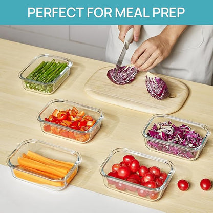 Vtopmart 5Pack 22oz Glass Storage Containers with Lids, Glass Meal Prep Food Container Sets with Snap Airtight Lids for Microwave, Oven, Freezer and Dishwasher, Blue