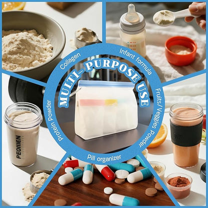 Protein Powder Travel Container Set,Reusable Powder Supplement Container To Go,28Pcs Single Dose Bags & 4Pcs Large Zip Bags,Portable Travel Containers with Funnel,Spoon