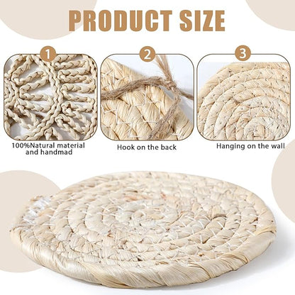 CroBlissful 7 Pcs Boho Wall Basket Decor Hanging Handcrafted Seagrass Woven Round Bohemian Basket Wall Decoration Art for Farmhouse Home Room Rustic Decorations Table, Multi Sizes(Vintage)