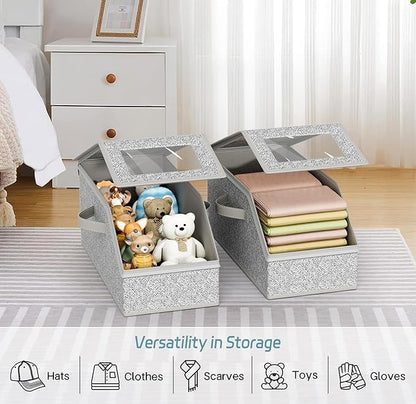 AOODA 2 PCS Stackable Hat Storage for Baseball Caps, Holds up to 24 Caps Hat Organizer for Closet, Sturdy Snapback Boxes for Men with Cardboard, Grey