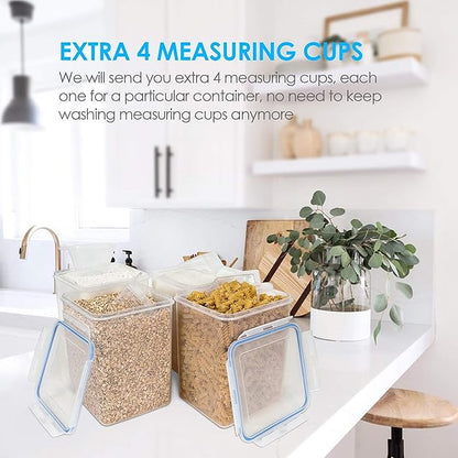 Vtopmart Large Food Storage Containers 5.2L / 175oz, 4 Pieces BPA Free Plastic Airtight Canisters for Flour, Sugar, Baking Supplies, Rice with Lids, 4 Measuring Cups and 24 Labels, Blue (Pack of 2)