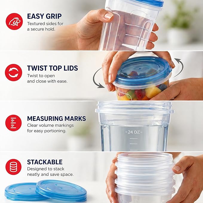Tafura 10 Pack 32 Oz Freezer Storage Containers Leak-Proof - BPA Free Soup Containers with Lids - Reusable Freezer Containers for Food with Twist Top Lids - Ideal for Meal Prep, Leftovers & Pantry