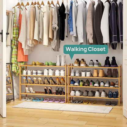 viewcare Shoe Rack, 4-Tier Long Shoe Rack for Entryway, Bamboo Wood Shoe Shelf for Closet & Hallway, Long 33IN | Beautiful | Functional | Sturdy | Durable