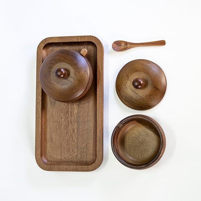 Berghoff Acacia Wood 7Pc Spice Jar Set, Display Tray 10" x 5.12" x 93.5", Elegant Design, Durable, Resusable, Pre-seasoned With Vegetable Oil, Brown