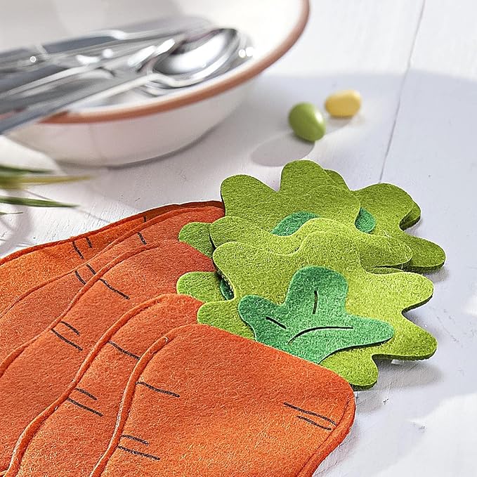 Easter Utensil Cutlery Holders, Easter Carrot Shape Silverware Tableware Utensil Holder, Easter Felt Cutlery Holder Pouch Bags, Reusable Utensil Sleeve for Knife Forks, Easter Table Decoration