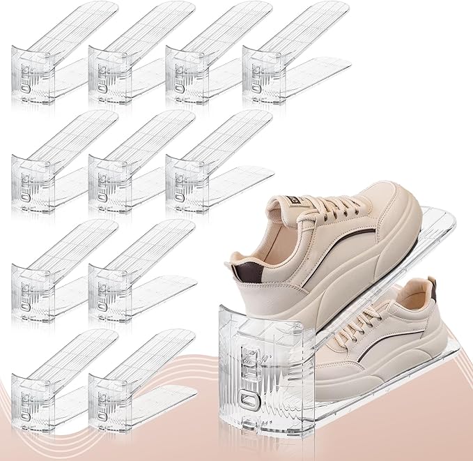 FENRUNXU Shoe Slots Organizer for Closet,12PACK Shoe Stacker Shoe Rack Organizer for Closet Space Saver Storage Shoe Holder Organization(Transparent)