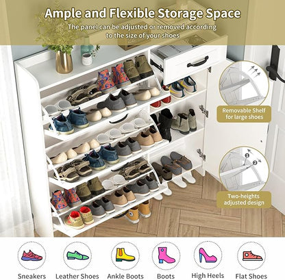 VERYKE Shoe Storage Cabinet for Entryway with 3 Flip Drawers and Side Cabinet,Large Shoe Rack Organizer Cabinet for Closet,Hallway