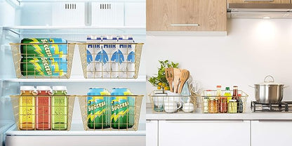 Wire Baskets for Storage Pantry, 4 Pack, 11 x 8.7 x 4.7 in, Golden Metal