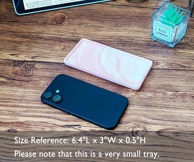 6.4" Porcelain Small Bathroom Tray, Ceramic Countertop and Vanity Tray for Cosmetics, Perfume, Jewelry, Candle - Kitchen Soap Tray for Kitchen Counter (Pink)