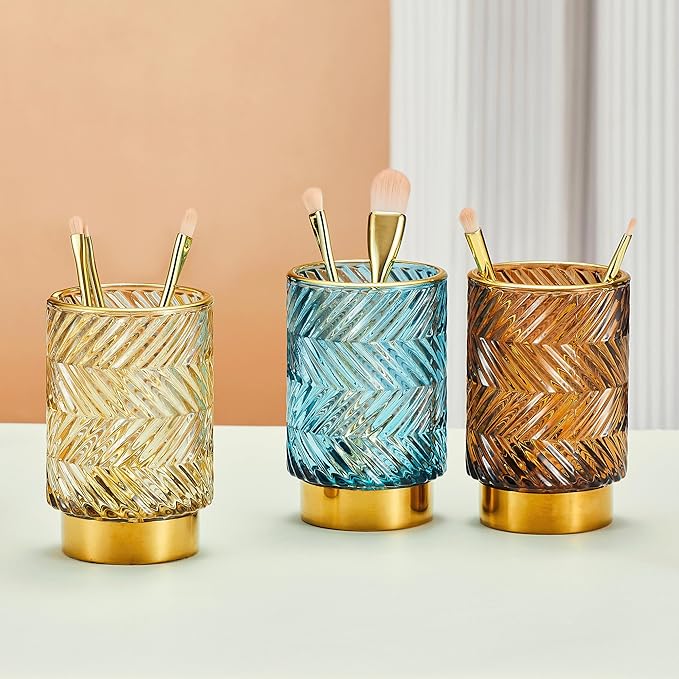 Makeup Brush Holder Organizer,Toothbrush Holders,Desk Pen Pencil Holder,Multifunctional Vintage Glass Brush Cup（A40-5-US）